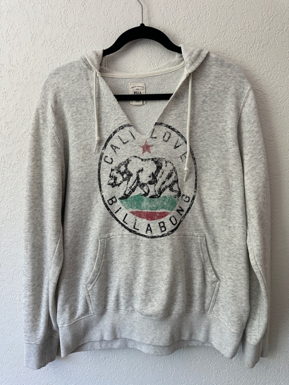 Billabong Light Gray Crewneck Hoodie with Cali Love Bear Graphic